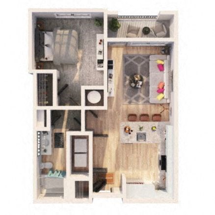 a 1 bedroom floor plan with a bathroom and a living room